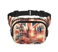 Sac Banane de Sport Double Couche Square Collage-Vintage-of-London, Grand Sac Banane à bandoulière pour la Course, Les Voyages et la Marche