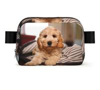 Sac Banane de Voyage carré pour Chien Cockapoo Beige bouclé, Style décontracté, pour Hommes et Femmes.