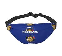 Sac banane de voyage tendance avec drapeau de l'État du Wisconsin, adapté pour le sport, la course, le cyclisme, les voyages, la pêche, grand sac à bandoulière pour garçons, noir, taille unique