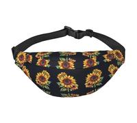 Sac banane d'été avec imprimé tournesol pour femme et homme, sac banane imperméable avec 3 poches à fermeture éclair, sac banane pour course à pied, voyage, noir, taille unique, tendance, noir, taille