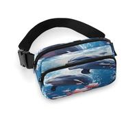Sac banane Dolphins in Love avec sangle réglable pour sports de plein air randonnée Blanc 20 x 13 cm