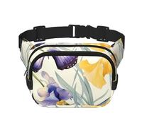 Sac banane double couche avec fleurs et papillons d'iris pour homme et femme, sac banane réglable pour voyage, randonnée, course à pied, cyclisme, festival