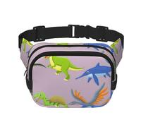 Sac banane double couche avec impression d'images de dinosaures de dessin animé, sac banane tendance pour homme et femme, noir, taille unique, Noir, One Size