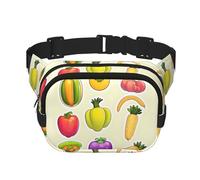 Sac banane double couche avec imprimé de fruits et légumes de dessin animé, sac banane tendance pour homme et femme, noir, One Size