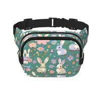 Sac banane double couche avec imprimé fleurs, lapins, oiseaux, sac à bandoulière unisexe pour voyage, entraînement, noir, One Size
