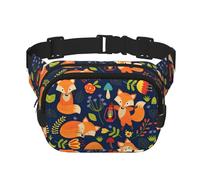 Sac banane double couche avec imprimé floral et renard mignon pour homme et femme, noir, One Size