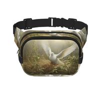 Sac banane double couche avec imprimé herbe et colombe, noir, One Size