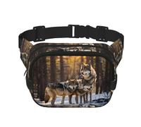 Sac banane double couche avec imprimé loups pour homme et femme, noir, One Size