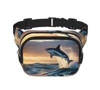 Sac banane double couche avec imprimé requin bleu - Sac banane tendance pour homme et femme, noir, One Size