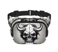 Sac banane double couche avec imprimé tête de mort de taureau - Sac banane tendance pour homme et femme - Noir - Taille unique, Noir/blanc, One Size