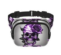 Sac banane double couche avec imprimé tête de mort et rose violette pour homme et femme, noir, One Size