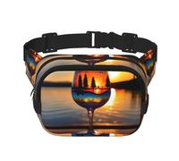 Sac banane double couche avec imprimé verre à vin et coucher de soleil - Unisexe, noir, One Size