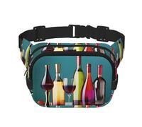 Sac banane double couche avec imprimé verres à cocktail et bouteille de vin - Sac banane tendance pour homme et femme, noir, One Size