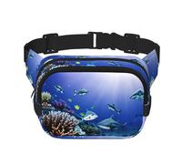 Sac banane double couche avec motif requin - Avec imprimé - Avec fermeture réglable, noir, One Size