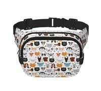 Sac banane double couche avec visages de chat et de chien, bouledogue, beagle, labrador, sac banane de voyage tendance pour homme et femme, noir, One Size