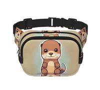 Sac banane double couche carré imprimé loutre mignon dessin animé sac de voyage avec Bel réglable, noir, One Size