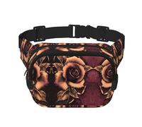 Sac banane double couche carré imprimé rose gothique unisexe sac banane sac banane voyage entraînement, noir, One Size