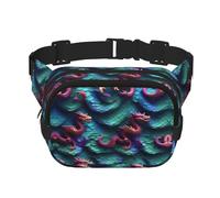 Sac banane double couche carré polyvalent avec motif écailles de dragon magique 3D tendance pour homme et femme pour un usage quotidien, noir, One Size
