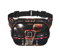 Sac banane double couche carré polyvalent imprimé basket-ball tendance pour homme et femme Sac à usage quotidien, noir, One Size