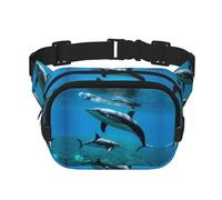 Sac banane double couche carré polyvalent imprimé dauphin amusant pour homme et femme, noir, One Size