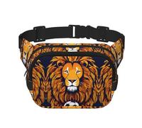 Sac banane double couche carré polyvalent imprimé lion tendance pour homme et femme, noir, One Size