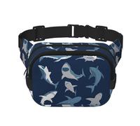 Sac banane double couche carré polyvalent imprimé requin océan tendance pour homme et femme, noir, One Size