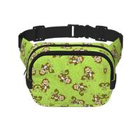 Sac banane double couche carré polyvalent imprimé singe vert tendance pour homme et femme, noir, One Size
