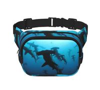 Sac banane double couche carré unisexe imprimé requins marteaux, accessoire d'entraînement de voyage, noir, taille unique, Noir, One Size