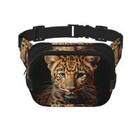 Sac banane double couche imprimé léopard unisexe pour voyage, entraînement, noir, One Size