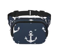 Sac banane double couche motif ancre nautique pour homme et femme, sac banane réglable pour voyage, randonnée, course à pied, cyclisme, festival