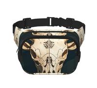 Sac Banane Double Couche pour Homme et Femme, Ceinture de Course réglable et imperméable, Sac Banane Multifonctionnel avec imprimé Tribal tête de Taureau pour Voyage, randonnée, Fitness