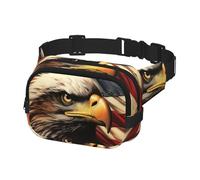 Sac Banane Double Couche pour Homme et Femme, Ceinture de Course réglable et imperméable, Sac Banane Multifonctionnel avec imprimé Drapeau et Aigle pour Voyage, randonnée, Fitness