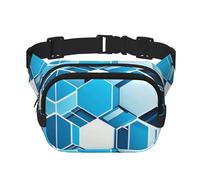 Sac Banane Double Couche pour Hommes et Femmes, Ceinture de Course réglable et imperméable, Sac Banane Multifonctionnel avec Motif Hexagonal Bleu imprimé pour Voyage, randonnée, Fitness
