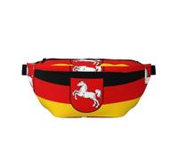 Sac banane drapeau de la Basse-Saxe - Sac à bandoulière polyvalent pour homme et femme avec poches zippées, idéal pour les voyages, la course à pied, noir, taille unique