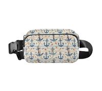Sac banane élégant avec corde rayée bleu marine et aquarelle océan pour femmes, hommes, adolescents, pour l'entraînement, la course à pied, la randonnée, Aquarelle corde rayée bleu marine et ancre, 1