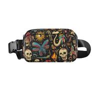 Sac banane élégant avec motif crânes bohèmes et tribu primitive pour homme et femme, résistant à l'eau, sac à bandoulière avec sangle réglable pour voyage, vacances, course à pied