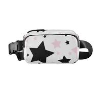 Sac banane élégant avec sangle réglable pour homme et femme Noir et étoiles pêche, Dreamy Black and Peach Stars, Taille unique