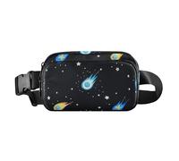 Sac banane élégant avec sangle réglable pour voyage, gym, travail - Motif étoiles filantes - Noir - Pour homme et femme, Ciel noir dessin animé étoiles filantes, Moderne