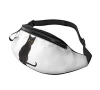 Sac banane élégant en 3D avec motif chat noir pour femme et homme - Léger - Avec poches zippées - Ceinture réglable pour la marche, la course à pied, le cyclisme, la randonnée, le sport de plein air