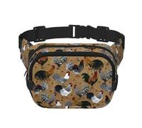 Sac banane élégant et pratique avec imprimé coq et poulet, réglable, parfait pour les voyages et les activités de plein air, Noir , Taille unique
