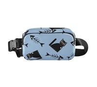 Sac banane élégant pour femmes, hommes, adolescents - Mini sac banane avec sangle réglable pour l'entraînement, la course à pied, la randonnée, les os de chat, dessin animé noir, Chat Bones Noir