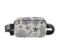 Sac banane élégant pour femmes, hommes, adolescents, petit sac à bandoulière avec sangle réglable pour voyage, shopping, course à pied, coquillages, coraux, algues et étoiles de mer, Coquillages de