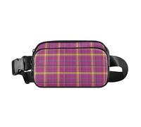 Sac banane élégant pour femmes, hommes, adolescents, sac banane imperméable avec sangle réglable, motif écossais écossais, violet, 20,3 x 13,5 x 5,8 cm, rétro, Buffalo Plaid Tartan Carreaux écossais