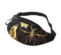 Sac banane élégant pour homme et femme Motif papillons blancs dorés et noirs Idéal pour la randonnée, le cyclisme et la course à pied
