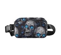 Sac banane élégant pour homme et femme Motif tête de mort de cauchemar Bleu fluo Yeux fluo Sac banane de voyage avec sangle réglable pour cyclisme, randonnée, gym