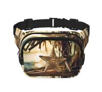 Sac banane en bois imprimé étoiles de mer avec extension pour homme et femme avec poches zippées, noir, One Size
