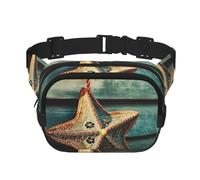 Sac banane en bois imprimé étoiles de mer avec extension pour homme et femme avec poches zippées, noir, One Size