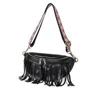 Sac banane en cuir pour femme avec franges amovibles, noir, Medium, Bohème