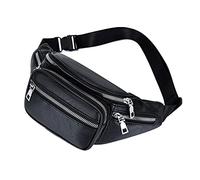 Sac banane en cuir synthétique pour sac banane réglable pour les voyages, la course à pied, les épaules, le cyclisme, noir