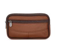 Sac banane en cuir véritable noir ou marron, marron clair, Poche pour carte d'identité